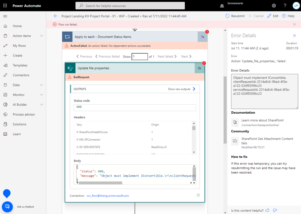 Power Automate: Object must implement IConvertible in SharePoint